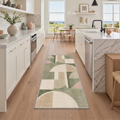 Image of BEIMO Area Rugs 5x7 for Living Room Bedroom, Geometric Blocks Print Pattern Modern Abstract Machine Washable Rug, Large Soft Low Pile Floor Carpet with Non Slip Backing for Dining Room, Sage Beige