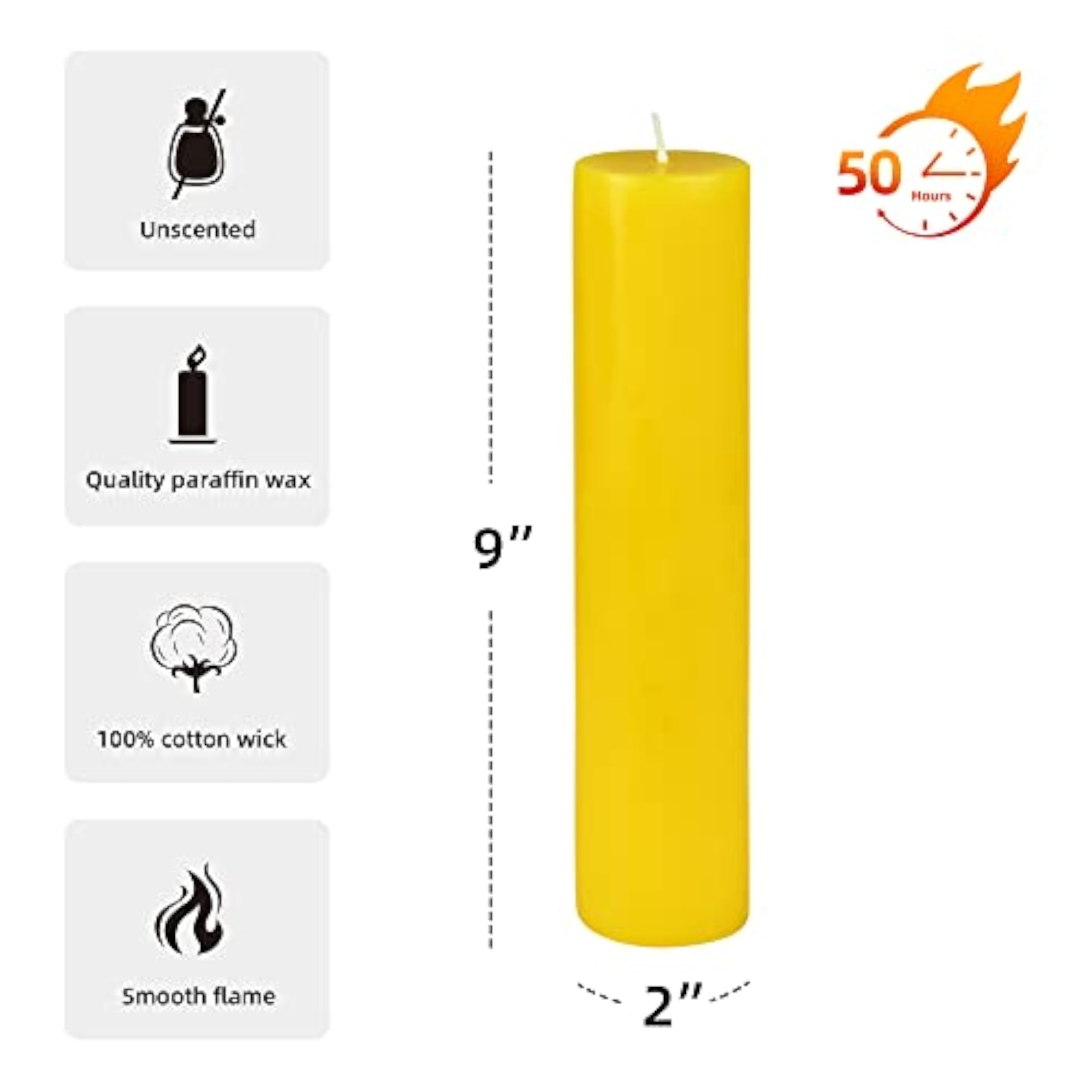 Yellow Pillar Candle, Unscented