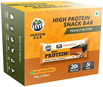 HYP Meal Replacement Whey Protein Bar Pack of 6 (60g x 6) Peanut Butter and Chocolate