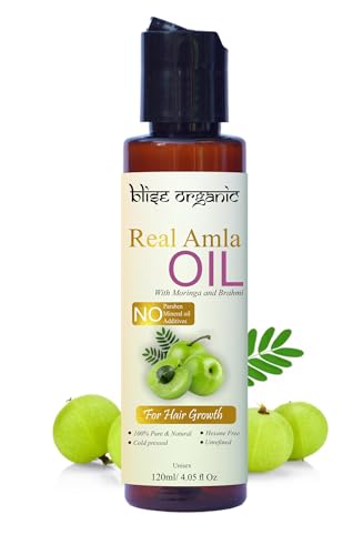 Image of Blise organic Real Amla Oil -100% Pure, Cold Pressed and Natural, For Skin and Hairs, with Brahmi and Moringa, Soil to Oil Certified, No artificial Fragrance, No added Colors