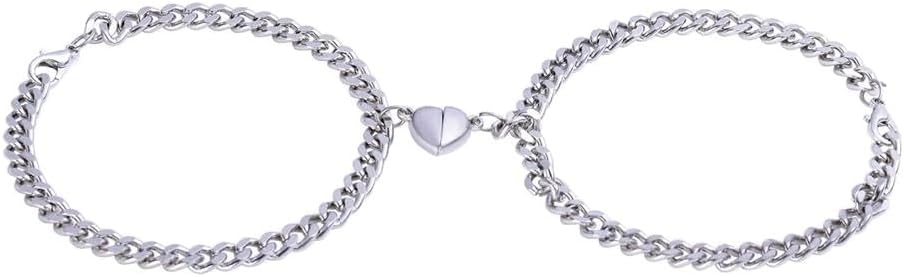 Silver Couple Bracelet Magnetic Silver Plated Heart Bracelets Love Couples Bracelets Friendship Promise 2 In 1 Wrist Band Link Chain Bracelet For Men