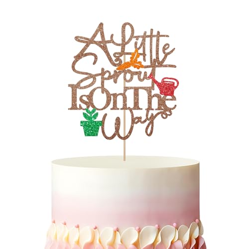 A Little Sprout is on the Way Cake Topper, Garden Baby Shower Cake Decor, Green Glitter Vegetable Cake Topper for Boy Girl, Little Sprout First Birthday Party Decoration