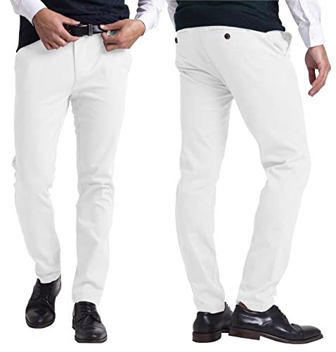 Mens Chino Pants Athletic-Fit Stretch Cotton Comfort Flat Front Casual Stretch Chino Pants All Waist 30W- 40W