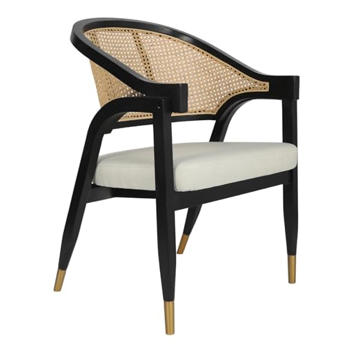 E Bei - Silla de comedor retro de madera maciza con asiento acolchado y respaldo de ratán, cómoda silla para dormitorio, rincón de lectura, balcón, decoración del hogar