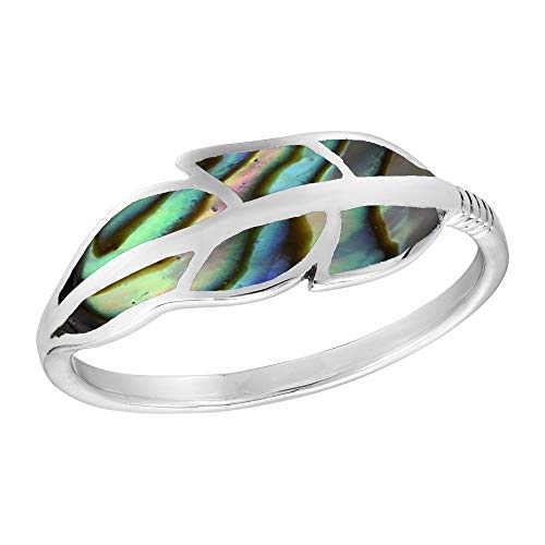 AeraVida Floating Feather Abalone Shell Inlay .925 Sterling Silver Ring | Cute Wedding Rings For Women | Casual Comfort Fit Silver Rings for Women | Gift for Daughter | Sterling Silver Rings Sizes (5-10)