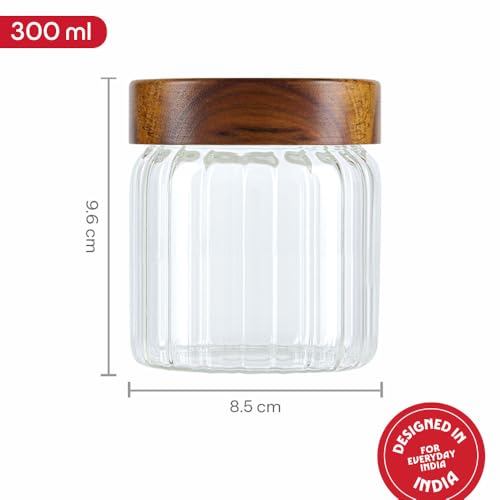Image of Borosil Glass Jar with Acacia Wood Lid | Borosilicate Glass Storage Jar for Dry Fruits, Spices & Snacks | Airtight Glass Container for Kitchen & Pantry