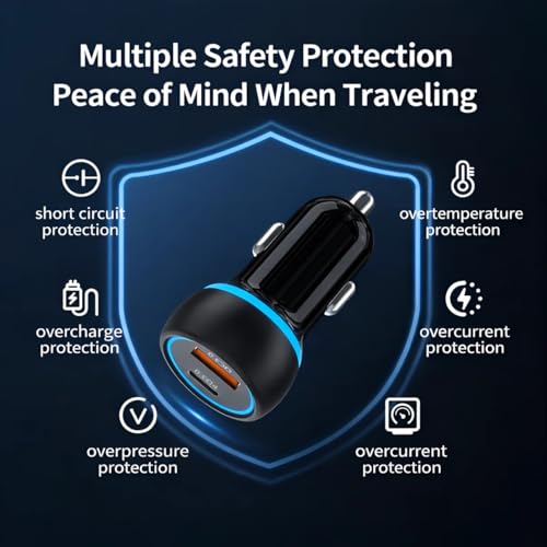 Image of 80W Dual Port Car Charger, 45W PD USB-C + 35W QC USB-A Fast Charging Adapter, LED Indicator, Compatible with iPhone & Android Smartphone, Smartwatch, Earbud, Power Bank (Black)