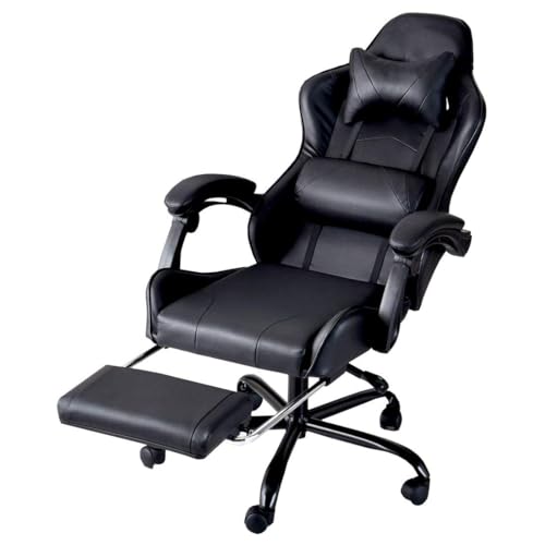 ゲーミングチェア オフィスチェア デスクチェア フットレスト 170度 リクライニング バケットシート クッション ソフトレザー 椅子 チェア ブラック