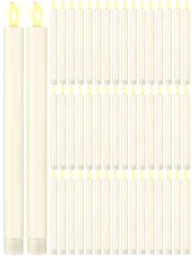 Funtery 48 Pcs Flameless LED Taper Candles Battery Operated Candles Bulk LED Candlesticks Flickering for Church Wedding Easter Graduation Party Decorations(Ivory,Modern Style)