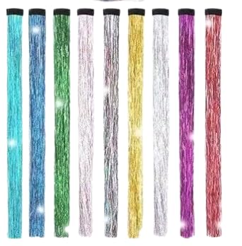 Hair Tinsel Extensions for Women and Girls, Multi-Color Strands, 2400 Strands, 3 Pieces, for Christmas, New Year, Halloween, Cosplay, Party-image-4