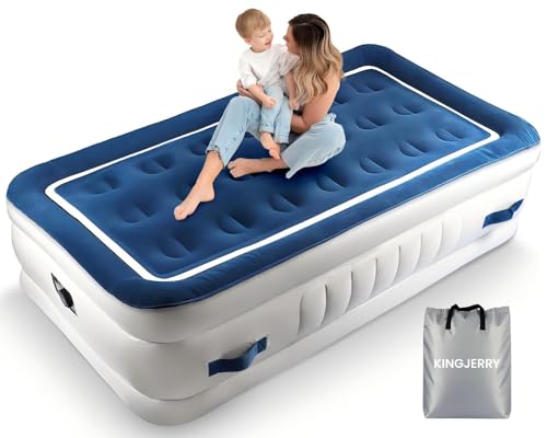 KINGJERRY Twin Air Mattress with Built in Pump and 4 Portable Handles, 18