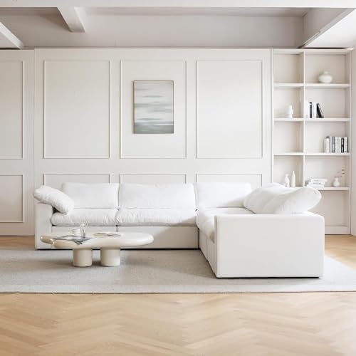Image of JACH V-Shaped Couch Sectional for Living Room, 5-Seats Modular Convertible Sectional Sofas Couches, Couch Cushion Covers Removable, Cloud Sofa for Living Room, Apartment (White)