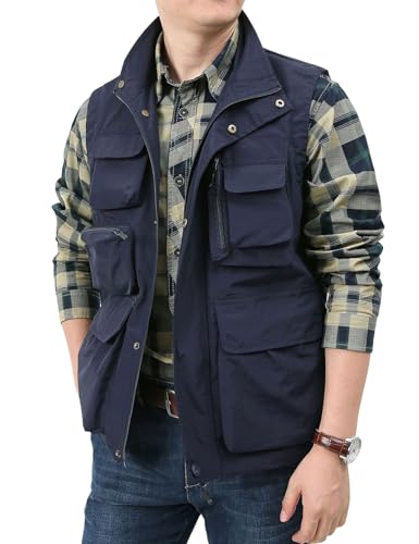 Image of Yimoon Men's Utility Fishing Vest Summer Lightweight Safari Travel Cargo Vest Outdoor Work Vests Multi Pockets