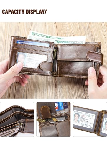 Leather Wallet For Men Money Clip Multifunctional Top Layer Cowhide Leather Wallet Small Men Wallet Men Premium Sense Vintage Cowhide Leather Short Wallet With Rfid Protection Kaffee3