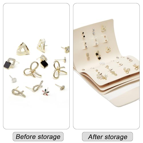 Image of LAKE OF FIRE Earring Book Organizer With Foldable Book Design, Portable PU Leather Travel Earring Case (Beige)