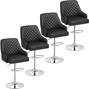 VECELO Bar Stools Set of 4, Adjustable Bar Stools with Back, Bar Height Stools for Kitchen Counter