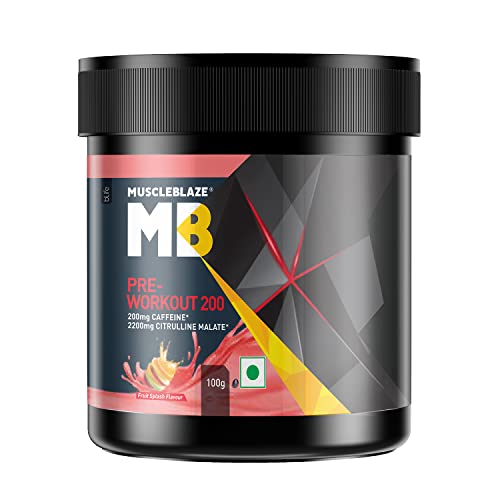 MuscleBlaze Pre Workout 200, 200mg Caffeine, 2200mg Citrulline (Fruit Splash, Pack of 100g Powder, 20 servings)