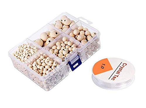 Image of DIY Natural Wood Beads Set - Crystal Elastic Line for Bracelet & Necklace - Handicraft Home Decor