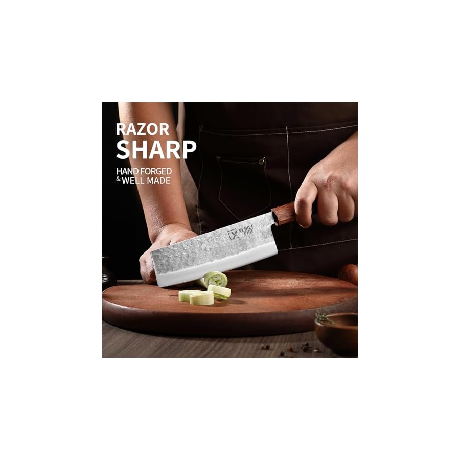 Japan Knife Set, High Carbon Steel Japan Nakiri Santoku Knife Set, Hand Forged Meat Cleaver Butcher Knife with Accessories for Kitchen, Camping BBQ Knives Set with Bag