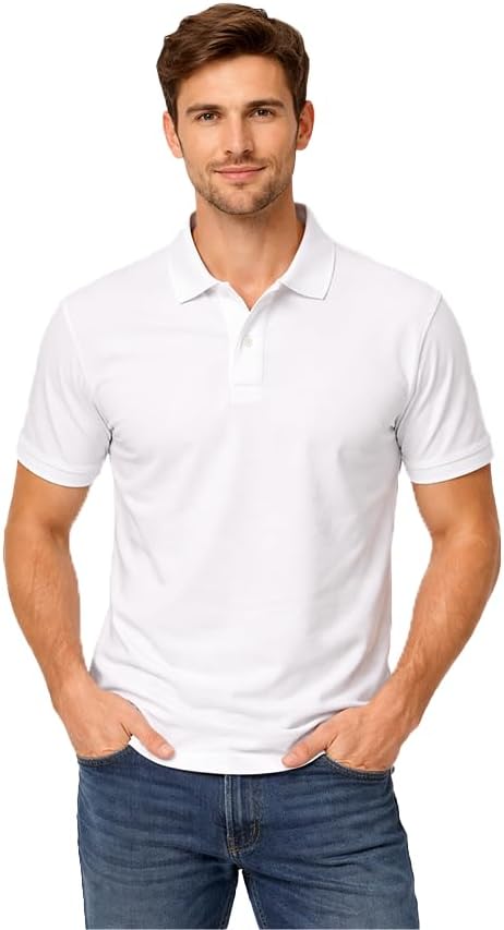 Graphicoart Design Men’s Dri-Fit Polo T-Shirt | Quick-Dry & Comfortable Plain Half Sleeve Sportswear | Regular Fit Collar T-Shirt for Gym, Golf, Office & Casual Wear |Color-White, Sizes XL