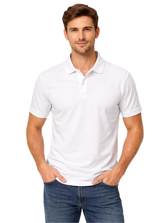 Men’s Dri-Fit Polo T-Shirt | Quick-Dry & Comfortable Plain Half Sleeve Sportswear | Regular Fit Collar T-Shirt for Gym, Golf, Office & Casual Wear |Color-White, Sizes M–2XL