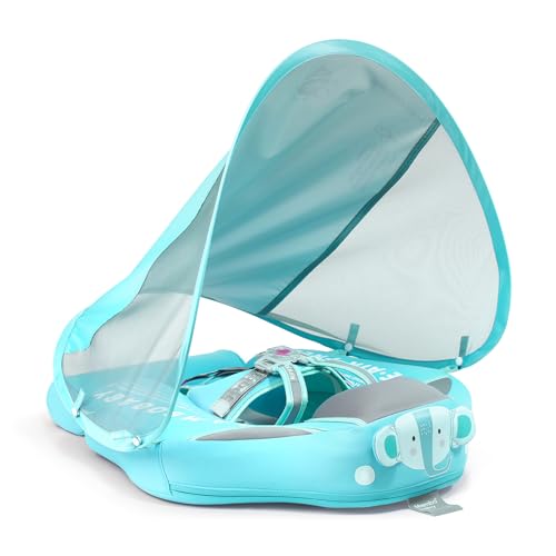 Image of Mambobaby Baby Swim Float with Canopy & Tail Infant Pool Float Non-Inflatable Toddler Swim Float with Skin-Friendly Material for 3-24 Months Baby Boys Grils Elephant Green