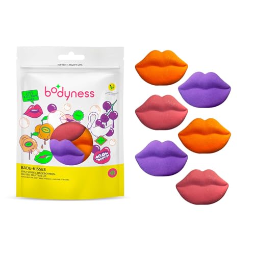 CRAZE BODYNESS Bath Kisses - 6 bombas de baño en forma de labios, bolas de baño para el cuidado de la piel y la relajación con manteca de cacao y aroma, 6x 40g