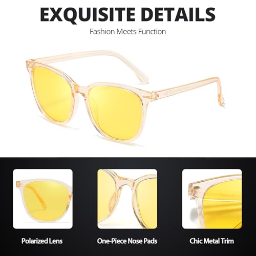 HASFOX® Night Vision Driving Glasses for Men Women Anti Glare Polarized Night Time Glasses Yellow Lens UV Protection H18514