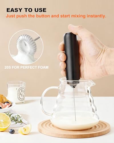 Image of Rechargeable Milk Frother Handheld with Cover, Electric Drink Mixer with Stainless Steel Whisk - Portable Hand Frother Wand for Matcha Latte Cappuccino & Hot Chocolate