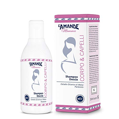 L'AMANDE - Shampoo Doccia e Bagnoschiuma Delicato con Vitamina E, Lenitivo e Anticaduta, Docciaschiuma Gel Detergente e Doccia Shampoo Idratante Corpo e Capelli, Bagno Schiuma Malva Bio - Mamma 250 ml