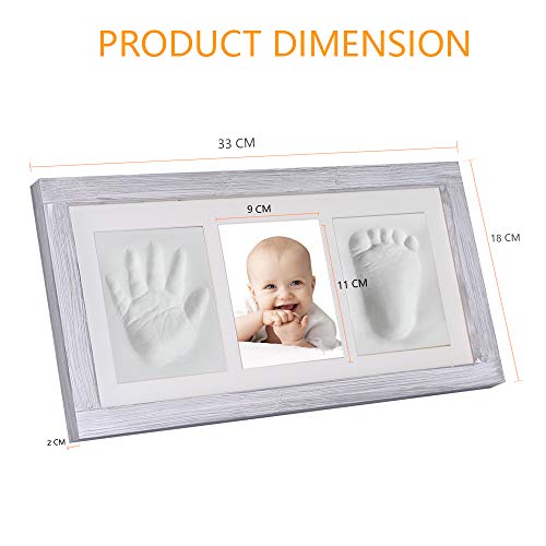 Baby Footprint Kit, Newborn Keepsake Box In Rustic Farmhouse Frame, Clay Baby Casting Kit, Baby Boy Gifts For Baby Shower, Baby Footprint Ornament Kit - Baby Girl Gifts Newborn Gift Set - Bonus Stencil Included (Grey) #TOP5