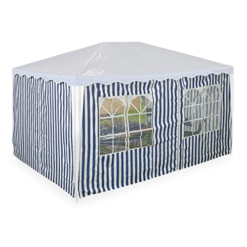 Relaxdays Seitenteile für 3x4m Pavillon, 3er Set, wasserdicht, Seitenwände mit Klettverschluss, Polyester, blau/weiß