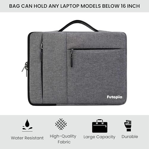 Image of Futopia Laptop Sleeve Bag 15.6-16 Inch with Handle, Padded Interior, Water Resistant Case & Shockproof Protective Cover, Compatible for Laptop & Notebook for Office, College & Travel (Gray)