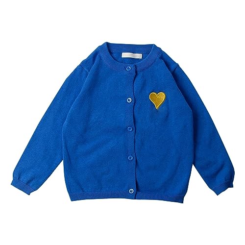 Toddler Girls Boys Top Solid Heart Print Long Sleeve Button Knitted Cardigan Shirt (Blue, 6-7 Years)