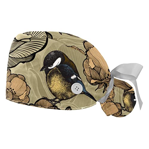 Chapeaux de travail ajustables JDEZ avec oiseau et fleur pour hommes et femmes x2