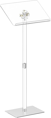 HMYHUM Soporte pequeño de acrílico para podio, ángulo ajustable, 17.7 pulgadas de largo x 13 pulgadas de ancho x 42.3 pulgadas de alto, atriles y