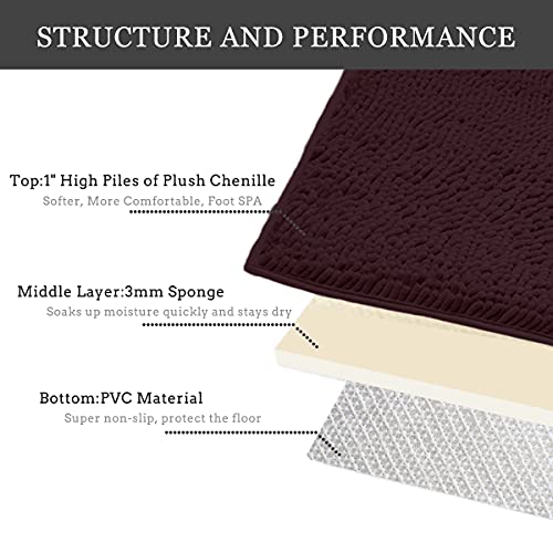 Luxury Chenille Bathroom Rug Runner Large,Extra Soft and Cozy, Non-Slip,Super Absorbent Water, Machine Washable Dry, Shaggy Bath Mats for Bathroom Bedroom,20x36 Inches,Brown - Thumbnail 6