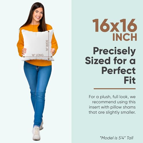 Image of Pillowflex Synthetic Down Pillow Insert 16x16 in - Karate Chop Pillow | Small Square Sham Form, Plush Polyester Cotton Blend, Cloud-Like Comfort, Clump-Resistant Fill, Smooth Elegant Finish