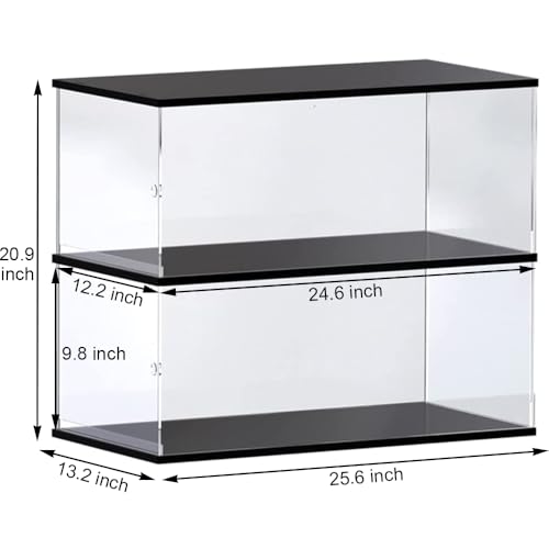 Image of Choowin 2 Layer Acrylic Display Case for Lego Cars (McLaren P1, Ferrari SP3, Bugatti Chiron, Porsche 911, Lamborghini) & 1 /8 Diecast Cars - Dustproof Assemble Display Case with Door (Black)