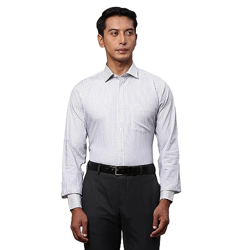 Image of Park Avenue Men's Pure Cotton Stripe Pattern Slim Fit Semi Cutaway Collar Full Sleeve Formal Shirt