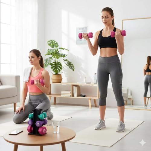 Image of Kakss Neoprene Dumbbells 1 KG Each 1+1=2 KG Pack, Anti-Slip Coated Hand Weights for Home Gym & Fitness Training -Pink