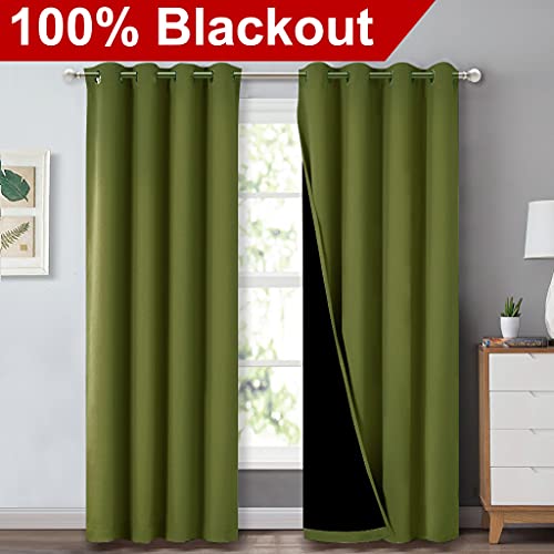 Image of NICETOWN 100% Blackout Curtain Set, Thermal Insulated & Energy Efficiency Window Draperies for Guest Room, Full Shading Panels for Shift Worker and Light Sleepers, Olive Green, 52W x 84L, 2 PCs