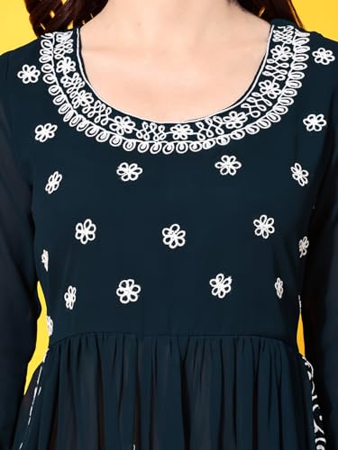 Image of PH POSHAKHUB Women A-Line Nyra Cut Kurta with Sharara in Georgette with Aari Work