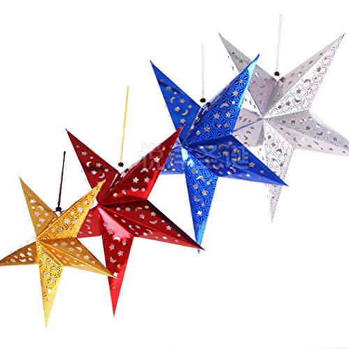 Image of Holibanna Paper Star Lantern Lampshade Hanging Paper Star Lantern Ceiling Twinkle Pentagram Lampshade Christmas Wedding Party Ornament 30CM 5Pcs 3D Paper Star Pentagram Lampshade