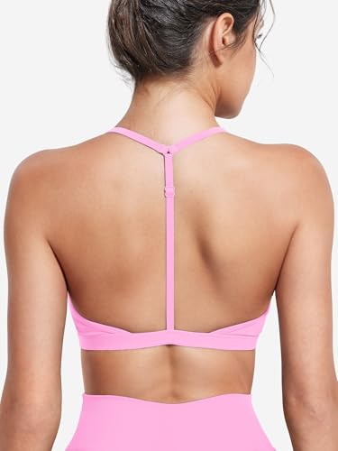 Image of YEOREO CoreFlex Sports Bras for Women Strappy Padded Halter Open Back Light Impact Deep V Neck Yoga Workout Gym Tops