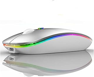 Wireless Mouse, Rechargeable Wireless Mouse for Laptop, LED Wireless Mouse, Slim Mouse 1600 Adjustable DPI, Portable Optical Office Mouse, 2.4Ghz Silent Mouse (Silver)