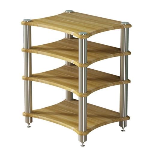 Soporte multimedia AV de 4 niveles para consola de juegos de DVD estéreo y enrutador WiFi, amplificador de gabinete de audio de madera y torre de almacenamiento de discos (color madera A)