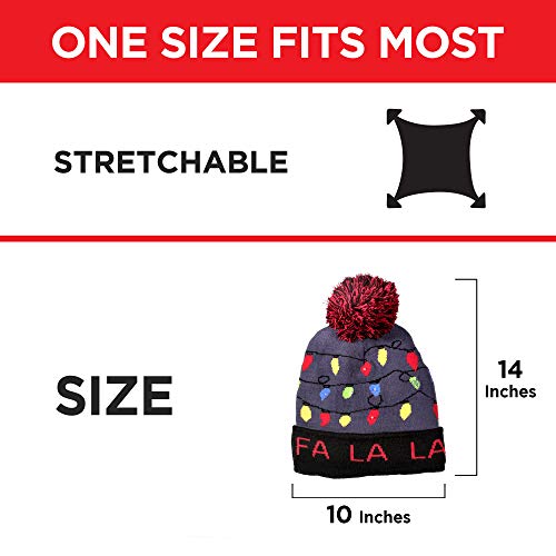 Windy City Novelties 4 Pack | Light-Up Fa La La Christmas Knit Beanie Hat | 3 Flashing Modes | Holiday Party Favors For Kids & Adults #TOP2