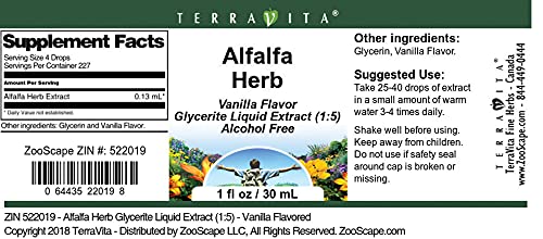 Miniatura 4 de Terravita Extracto líquido de glicerita de hierba de alfalfa (15) - sabor a vainilla (1 oz, ZIN 522019)