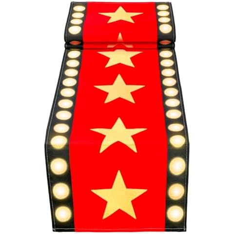 13 x 72 Inch Movie Night Table Runner Red Movie Theme with Gold Star Design Movie Night Red Carpet Decoration for Movie Night Birthday Party Supplies（red） Cover